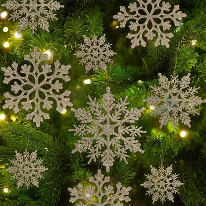 Plastic Glitter Snowflake Ornaments for Christmas Tree Decorations