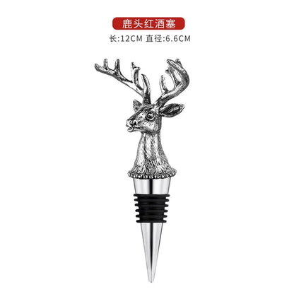 3D Deer Head Decorative Zinc Alloy Wine Stopper with Vacuum Seal - Perfect for Home Bars and Barware.