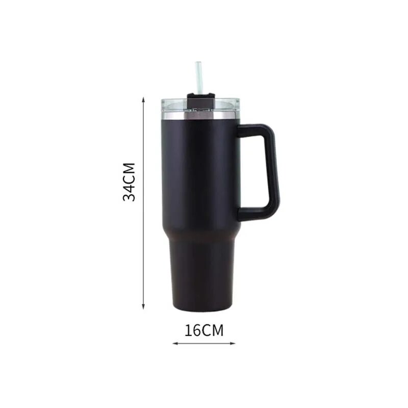 40oz Insulated Travel Mug with Handle, Lid, and Straw - Stainless Steel Coffee Tumbler