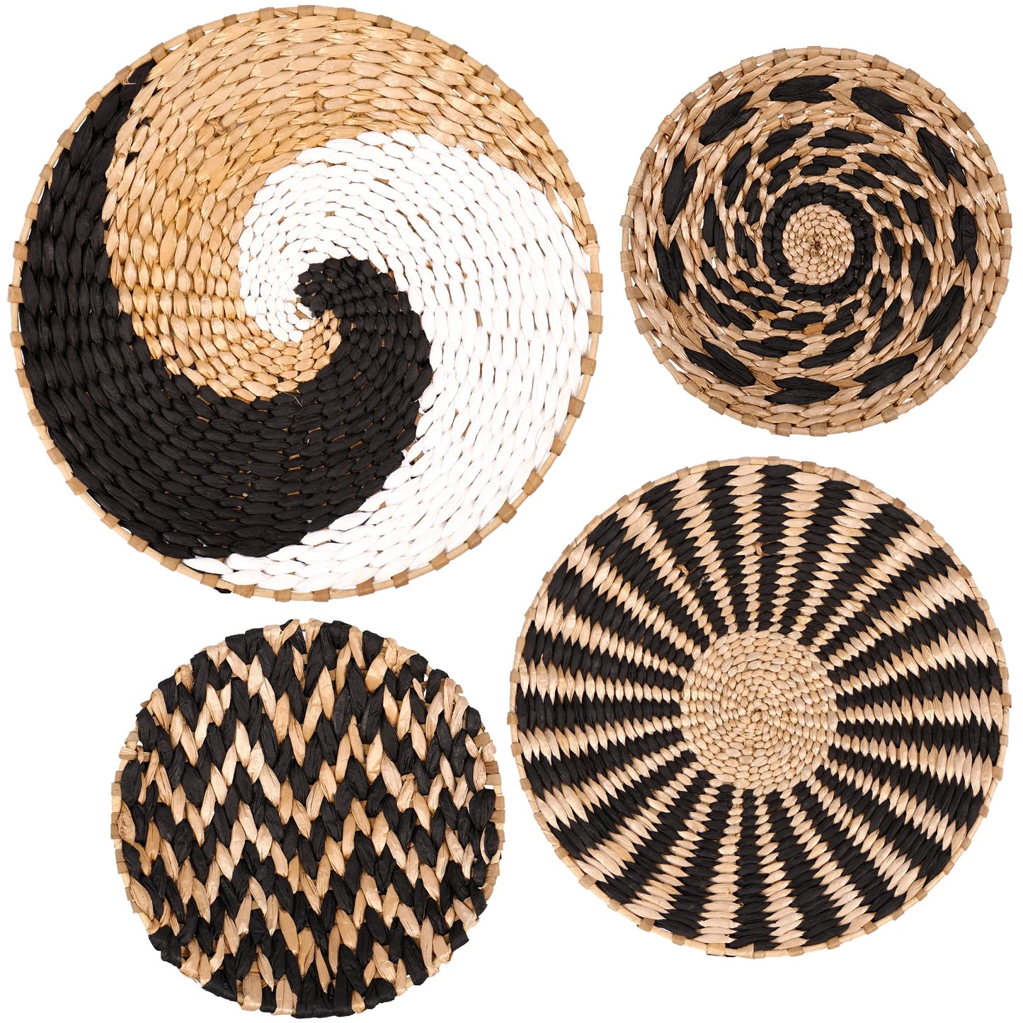 4Pcs Hanging Woven Wall Basket Set - Handcrafted Cattail Grass Baskets for Farmhouse Wall Decor