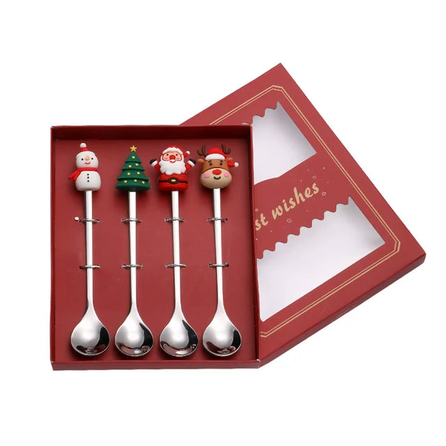 Santa Claus Christmas Spoon and Fork Gift Set for Christmas Party - 4pcs/6pcs