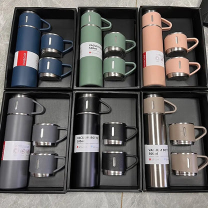 Stainless Steel Vacuum Flask Gift Set - Office Business Style Thermos Bottle - Couple Cup