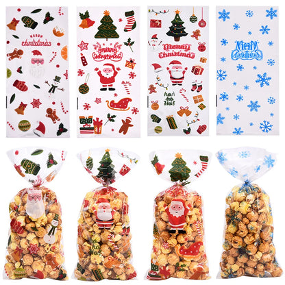 Christmas Candy Bags - Set of 50 Santa Claus and Snowman Gift Bags for Merry Christmas Party Decorations 2023 Xmas Present Cookies Packing