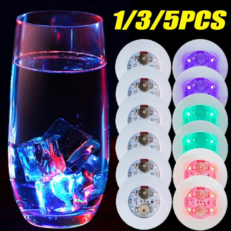 Set of 5 Luminous Coaster Stickers - LED Bar Drinks Cup Pad Wine Liquor Bottles - Coaster Atmosphere Light - Kitchen Accessory