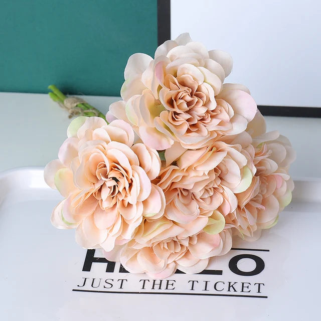 5pcs Artificial Peony Dahlia Bouquet Silk Flowers for Home Wedding Decoration