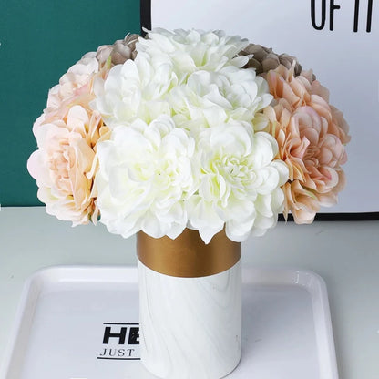 5pcs Artificial Peony Dahlia Bouquet Silk Flowers for Home Wedding Decoration