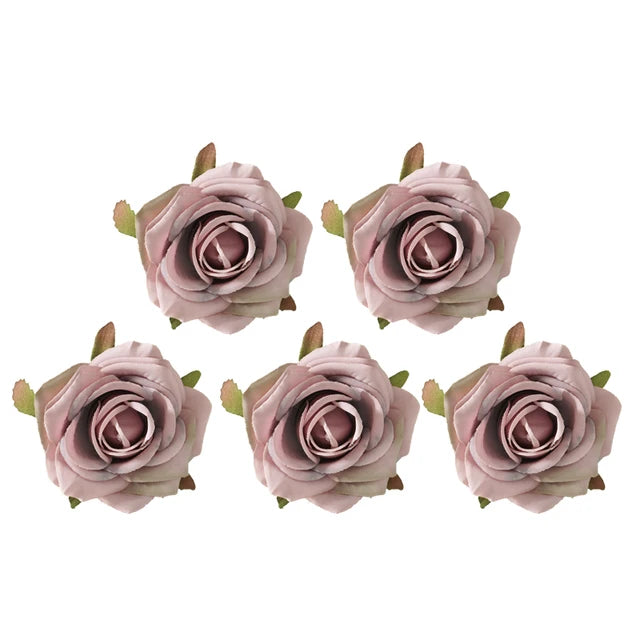 5pcs Pink Rose Silk Flowers for Wedding Home Cake Birthday Party Decoration