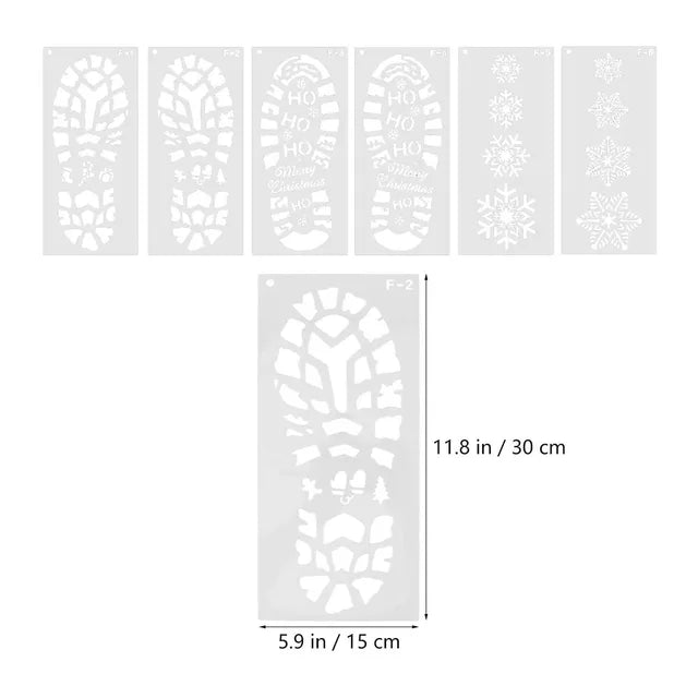 christmas footprints painting template set with snowflake and santa designs for DIY scrapbook coloring and embossing - ideal for home decoration during Christmas