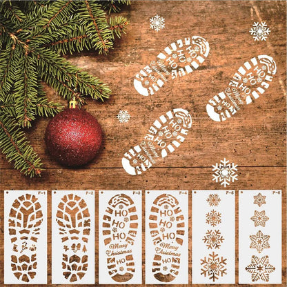 christmas footprints painting template set with snowflake and santa designs for DIY scrapbook coloring and embossing - ideal for home decoration during Christmas