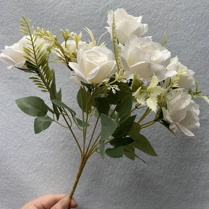 7 Head Artificial Peony Silk Roses White Big Bouquet Wedding Table Decor