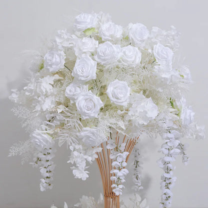 Wedding Table Centerpiece Ball with White Hydrangea and Rose Flowers Arrangement