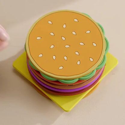 Burger Shape Coaster Set - Creative Cup Pad Silicone Insulation Mat Mug Holder for Kitchen Dining Bar Table Decorations - Kids Gift