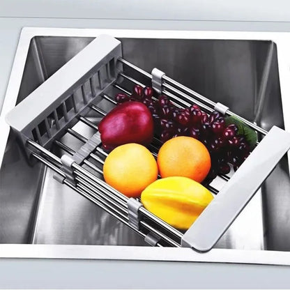 Adjustable Stainless Steel Sink Drainer Rack for Fruits, Vegetables, and Tableware Storage