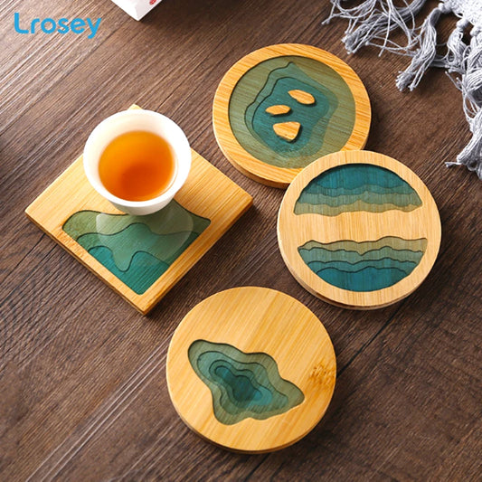 Wooden Coaster Placemat with Cup Holder - Non-Slip and Heat Insulating Table Mat for Coffee Cups - Kitchen Accessory