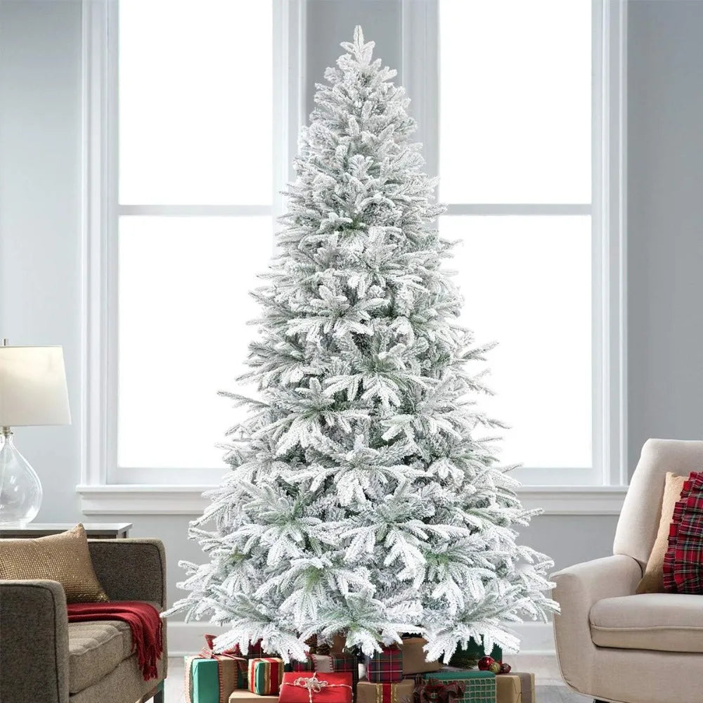 7.5ft Artificial Flocked Christmas Tree - Realistic Xmas Tree with Snowflakes - Unlit