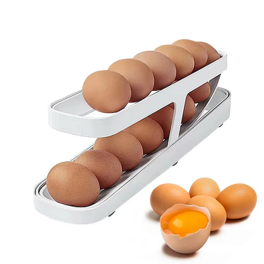 Egg Rack Holder Storage Box for Kitchen - Automatic Scrolling Egg Dispenser