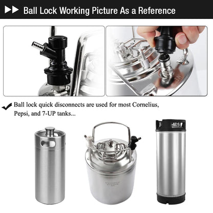 Ball Lock Disconnect Set for Homebrew Beer Keg, Barbed Liquid/Gas Dispenser