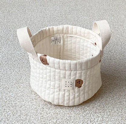 Beige Cotton Embroidery Baby Diaper Clothes Toys Organizing Bag