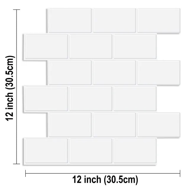 12x12 inch 3D Subway Wall Tile Stickers - Waterproof Vinyl Wallpaper (10 Sheets)
