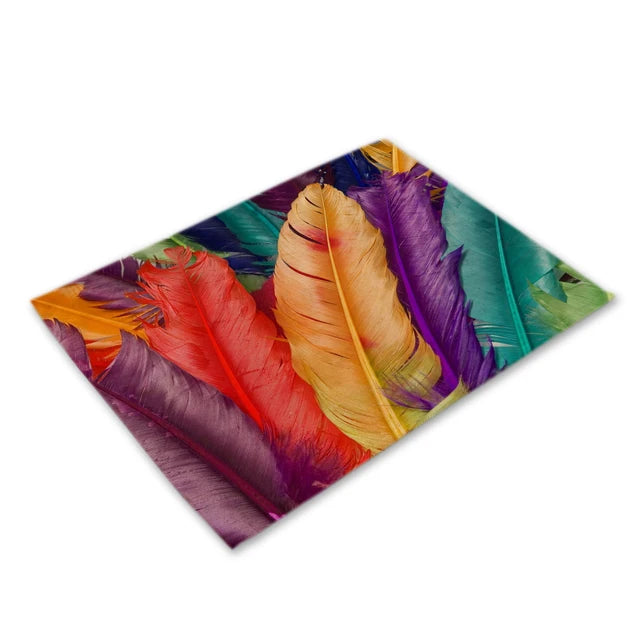 Peacock Feather Print Kitchen Table Mat Candle Coaster Set