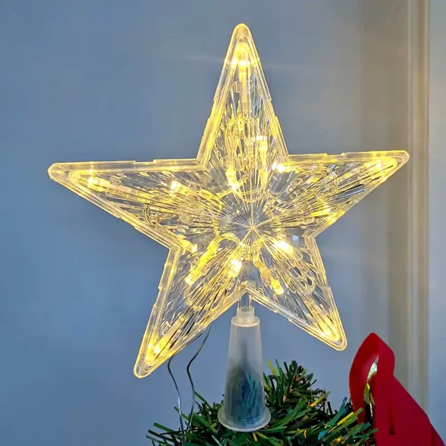 LED Transparent Five-pointed Star Tree Toppers - Christmas tree decorations for home, Xmas ornaments, and Navidad props.