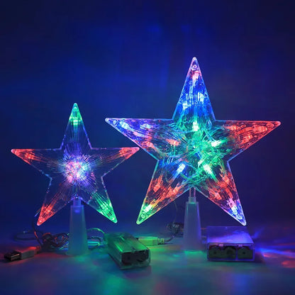 LED Transparent Five-pointed Star Tree Toppers - Christmas tree decorations for home, Xmas ornaments, and Navidad props.