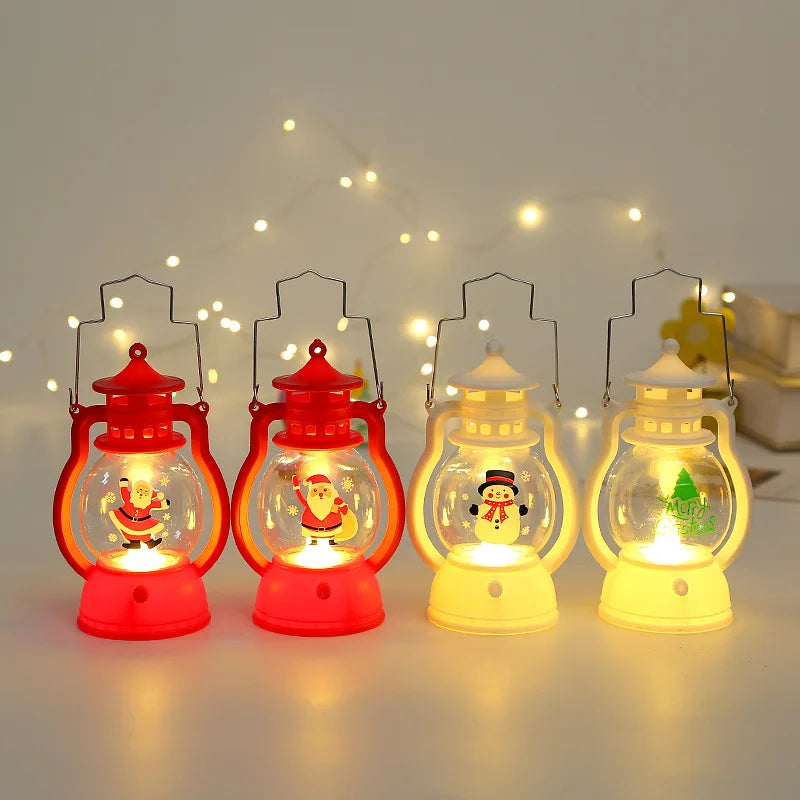 Christmas Night Light with Battery - Santa Claus Christmas Tree Portable Lantern LED White Red Lamps Home Xmas Decoration Supplies