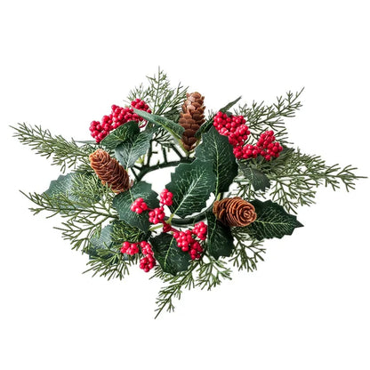 Christmas ornaments candle holder, candlestick wreath centerpiece artificial cherry pinecone garland Christmas wedding flowers.