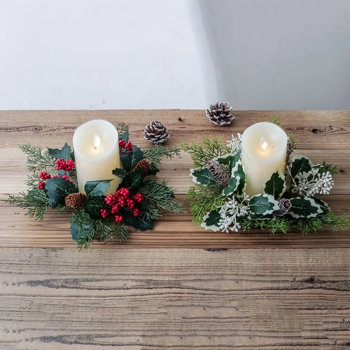 Christmas ornaments candle holder, candlestick wreath centerpiece artificial cherry pinecone garland Christmas wedding flowers.