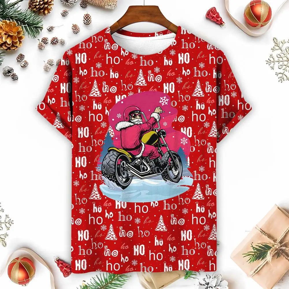 Funny 3D Santa Print Christmas T-Shirts - Free Shipping - Oversized Xmas Tee Shirt - Men's Clothing