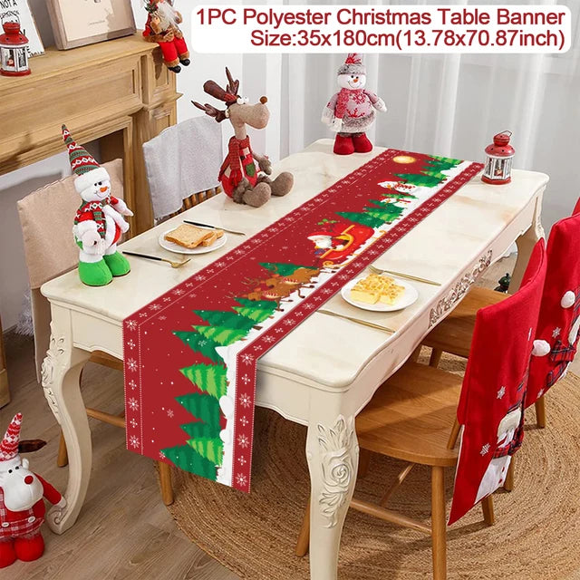 Christmas Table Runner - Merry Christmas Decoration for Home Xmas Party Decor 2023 Navidad Notal Noel Ornament Happy New Year 2024
