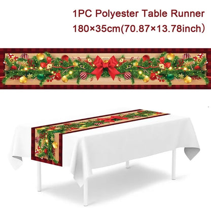 Christmas Table Runner - Merry Christmas Decoration for Home Xmas Party Decor 2023 Navidad Notal Noel Ornament Happy New Year 2024