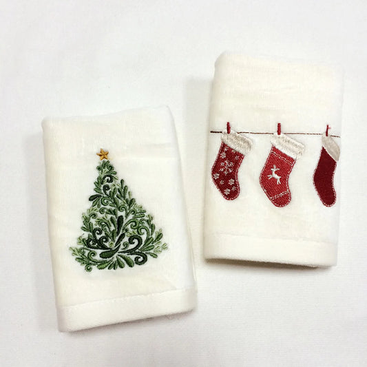Christmas Tree Bathroom Towel Embroidered Guest Hand Towels