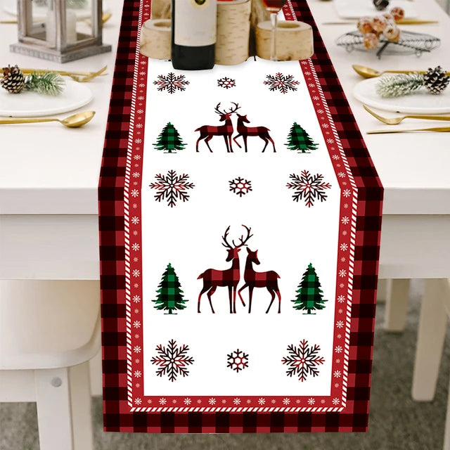 Christmas Tree Snowman Linen Table Runner