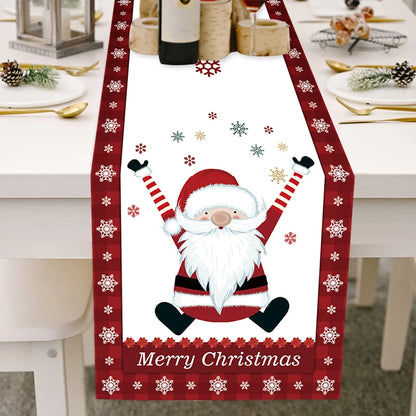 Christmas Tree Snowman Linen Table Runner