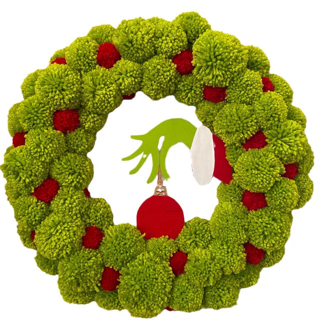 "Cartoon Green Monster Hand Christmas Wreath for Front Door - Indoor/Outdoor Porch Decor"