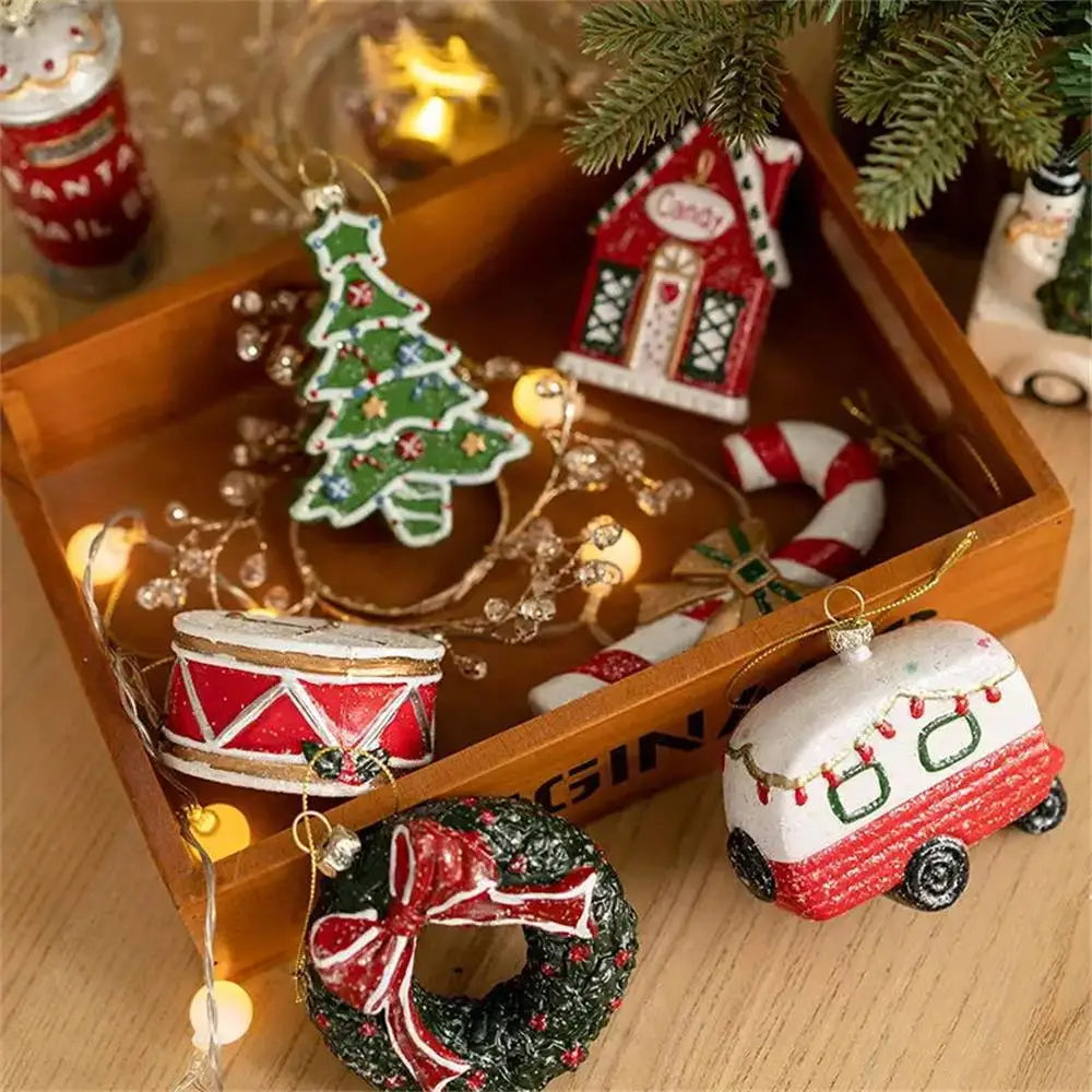 Plastic Miniature Christmas Tree Hanging Pendants - New Year Gift Toy for Home Party Decor