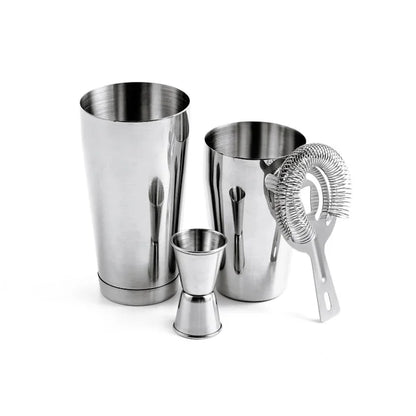 4pcs Boston Shaker Set - Cocktail Mixer with 18oz & 28oz Shaker Tins, Strainer, and Double Measuring Jigger