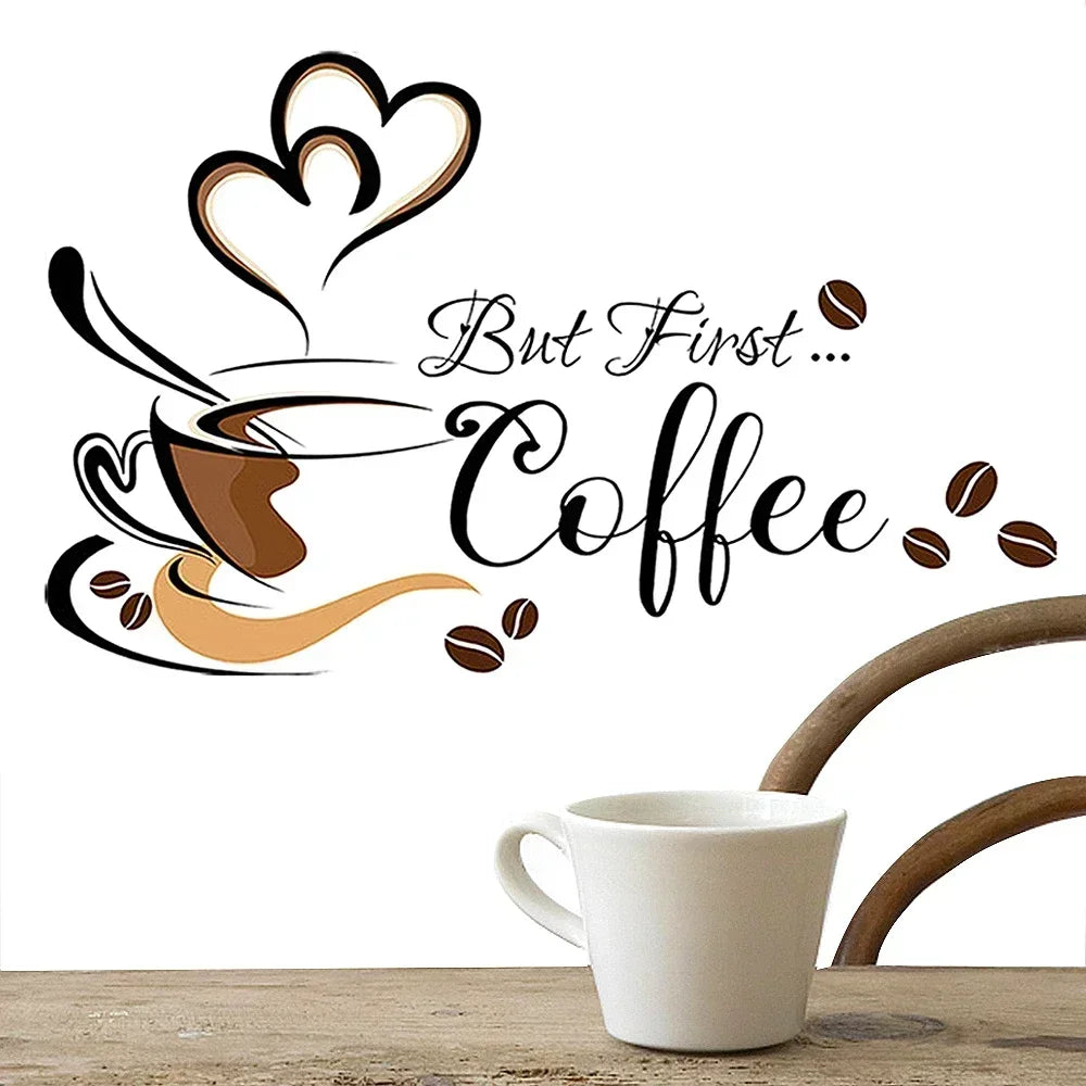 Coffee Cup Pattern Wall Stickers - DIY Cafe Restaurant Living Room Home Decoration Self-adhesive Hand Carved Kitchen Wallpaper