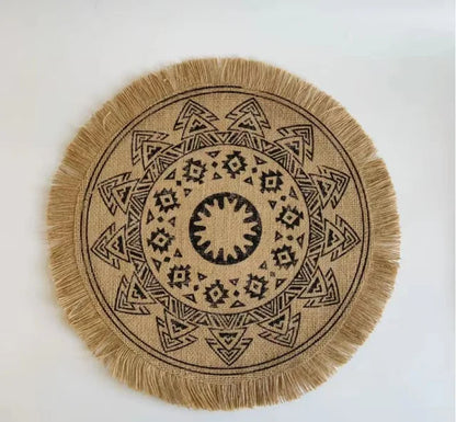 Round Woven Placemats Set - Cotton and Linen Bohemian Table Decoration