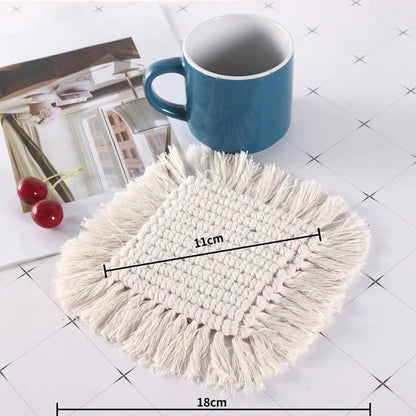 Handmade Macrame Cotton Braid Coaster – Non-Slip Bohemian Style Cup Mat