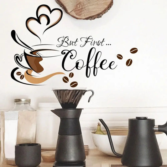 Coffee Cup Pattern Wall Stickers Cafe Living Room Decor Cabinet Art English Home Decoration Self-adhesive Wallpaper.