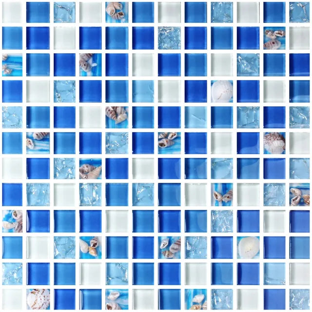 Sea Shell Blue Mosaic Tile for Kitchen, Bathroom, Shower, and Swimming Pool Wall Decor