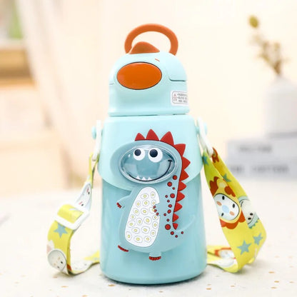 Cute Kids Thermos Bottle with Strap - Stainless Steel Water Bottle Pot Belly for School