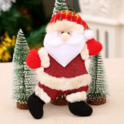 Christmas ornaments featuring Santa Claus, snowman and Christmas tree pendants for home decoration during the festive season.