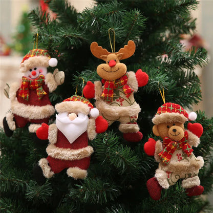 Christmas ornaments featuring Santa Claus, snowman and Christmas tree pendants for home decoration during the festive season.