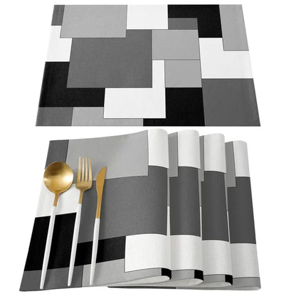 Geometric Linen Placemats for Kitchen Dining Table, Heat Resistant Tableware Pads