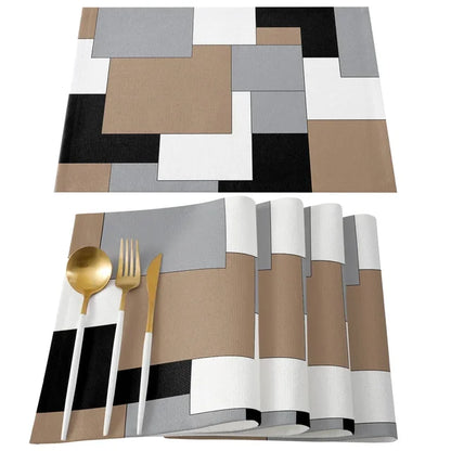 Geometric Linen Placemats for Kitchen Dining Table, Heat Resistant Tableware Pads