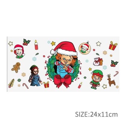 Disney Christmas Santa Claus Winnie Mickey Stitch UV DTF Sticker for 16oz Cup Wrap Sticker Custom Label DIY Self adhesive.