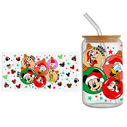 Disney Christmas Santa Claus Winnie Mickey Stitch UV DTF Sticker for 16oz Cup Wrap Sticker Custom Label DIY Self adhesive.